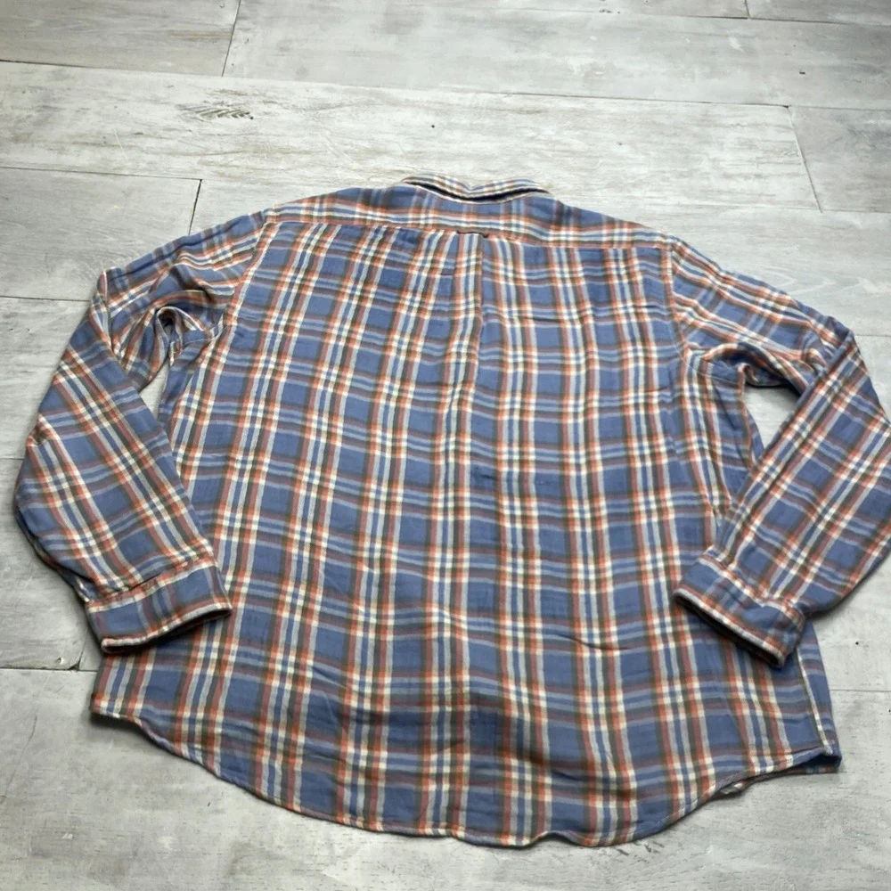 Polo Ralph Lauren Flannel Shirt Mens XXL Blue Orange Plaid Untucked Fit Cotton